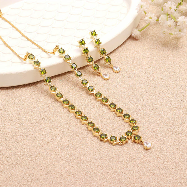 Peridot Gemstone Necklace Set | Bridal Necklace | Party Wear Statement Jewelry | 22K Gold Plated Ethnic Necklace | Gift For Her