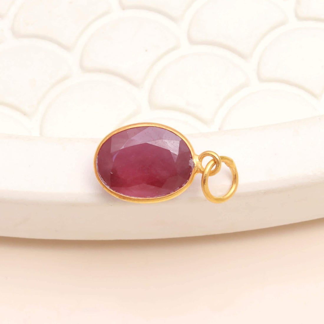 Natural Ruby Gold Charm Pendant | 9K Gold Oval Ruby Gemstone Charm | Bezel Set Ruby Pendant | July Birthstone Jewelry | Gift For Women — 2