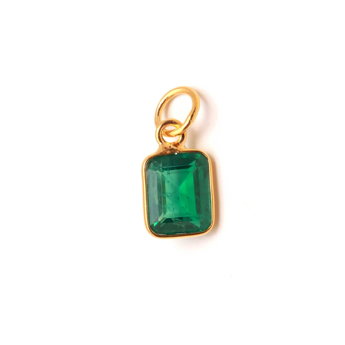 Zambian Emerald Gold Charm Pendant | 9K Gold Octagon Step Cut Emerald Charm | 5 Ct Bezel Set Gemstone Pendant | May Birthstone Gift — 4