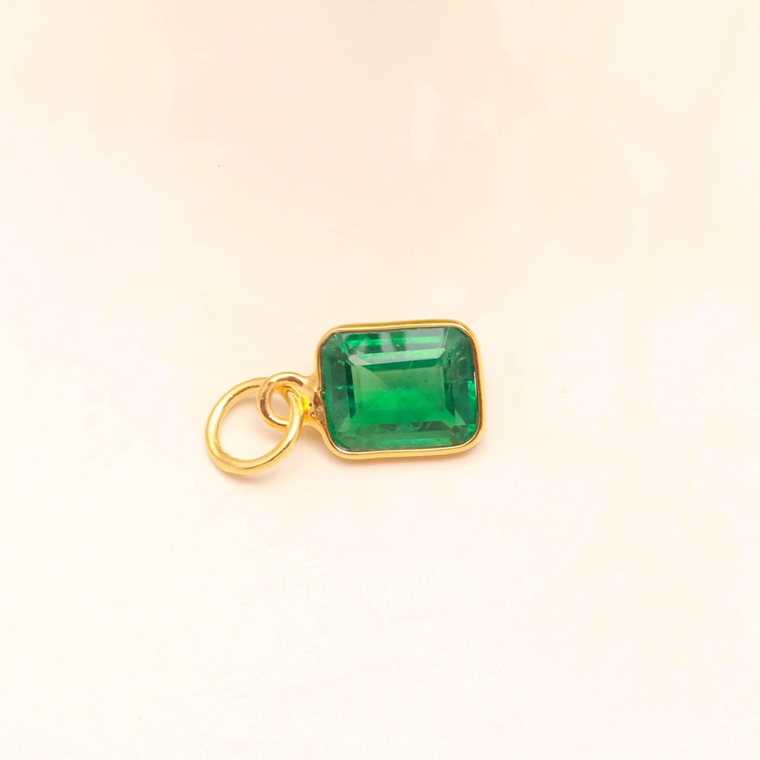 Zambian Emerald Gold Charm Pendant | 9K Gold Octagon Step Cut Emerald Charm | 5 Ct Bezel Set Gemstone Pendant | May Birthstone Gift — 6