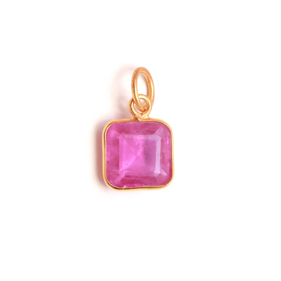 Brazilian Pink Tourmaline Gold Charm Pendant |9K Gold Square Octagon Step Cut Gemstone Charm | 5.5 Ct Bezel Set Fine Jewelry |Gift For Women — 6