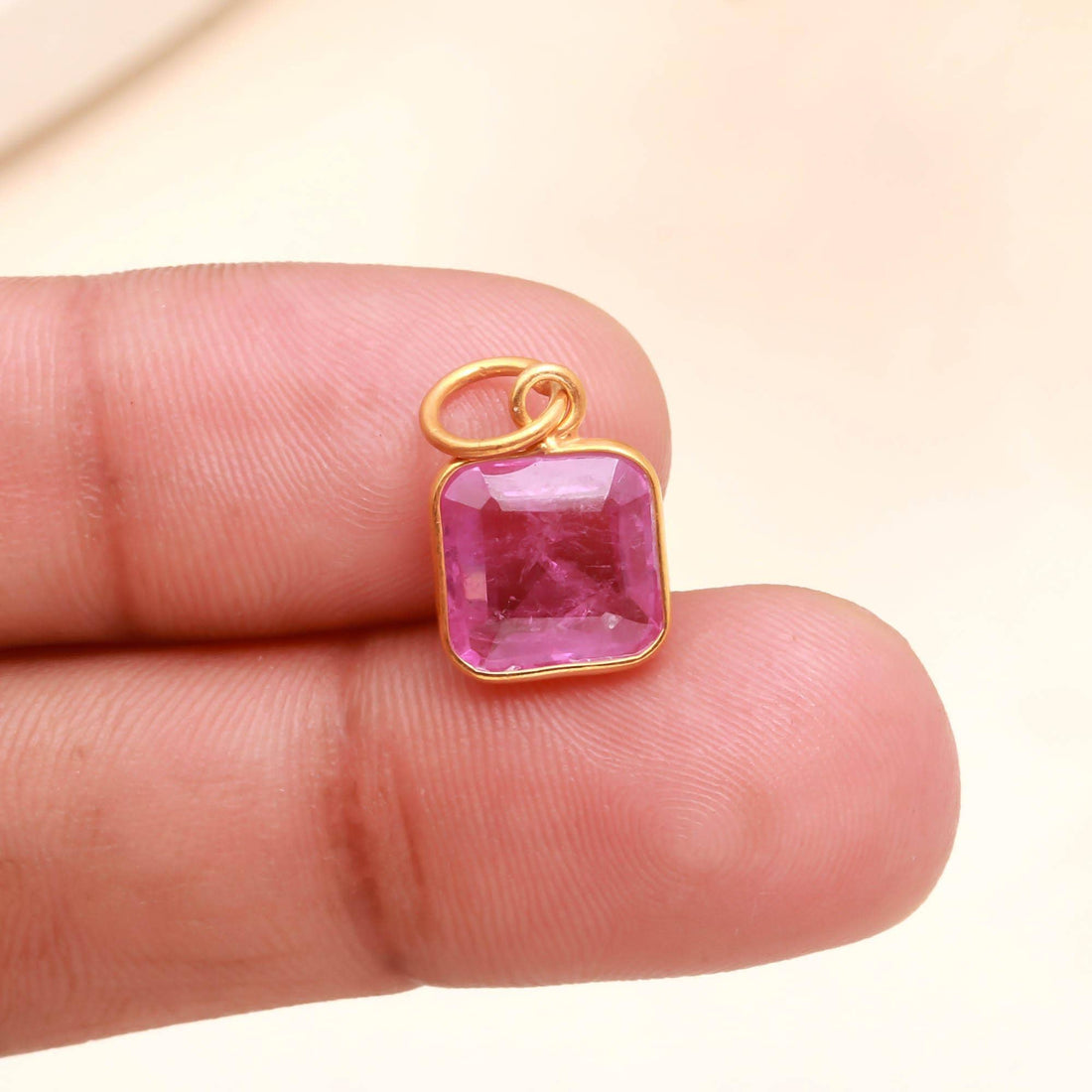 Brazilian Pink Tourmaline Gold Charm Pendant |9K Gold Square Octagon Step Cut Gemstone Charm | 5.5 Ct Bezel Set Fine Jewelry |Gift For Women — 4