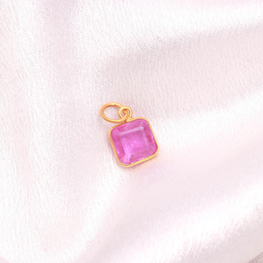 Brazilian Pink Tourmaline Gold Charm Pendant |9K Gold Square Octagon Step Cut Gemstone Charm | 5.5 Ct Bezel Set Fine Jewelry |Gift For Women — 5