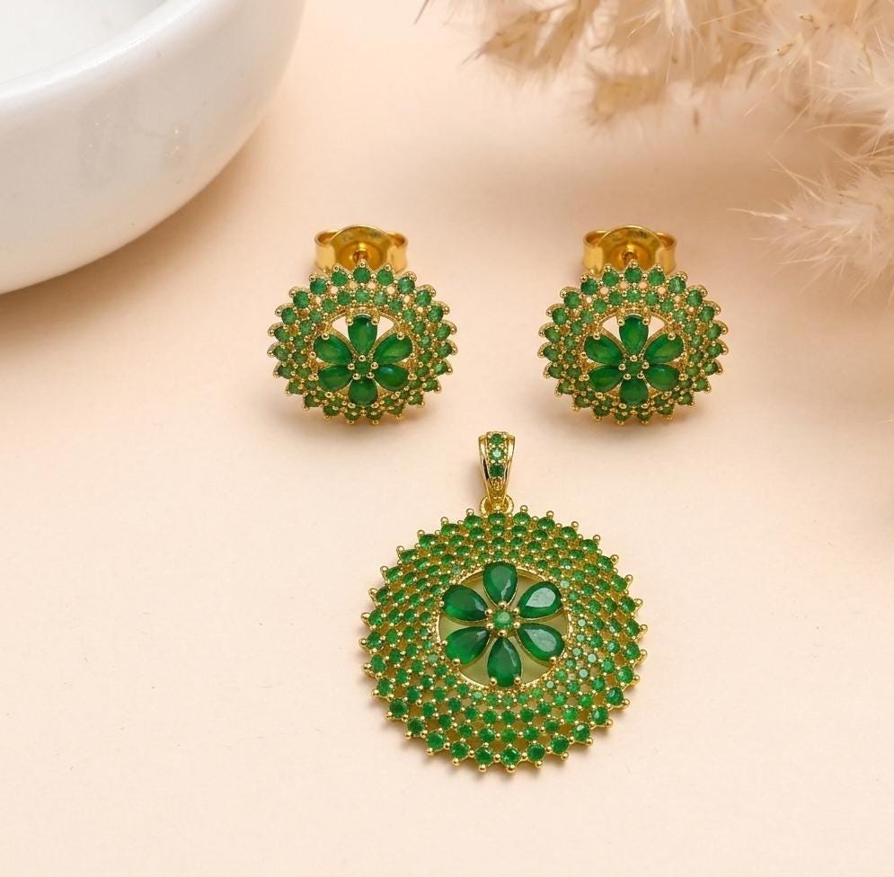 22K Gold Plated Pendant Earring Set | Indian Jewelry | Traditional Bridal Wedding Jewelry | Party Wear Pendant Earrings | Gift for Her — 2