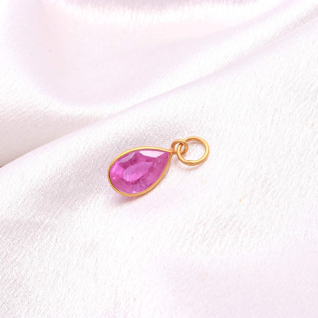 Brazilian Pink Tourmaline Gold Charm Pendant | 9K Gold Pear Cut Gemstone Charm | 5.5 Ct Bezel Set Pink Tourmaline Pendant |  Gift For Her — 3