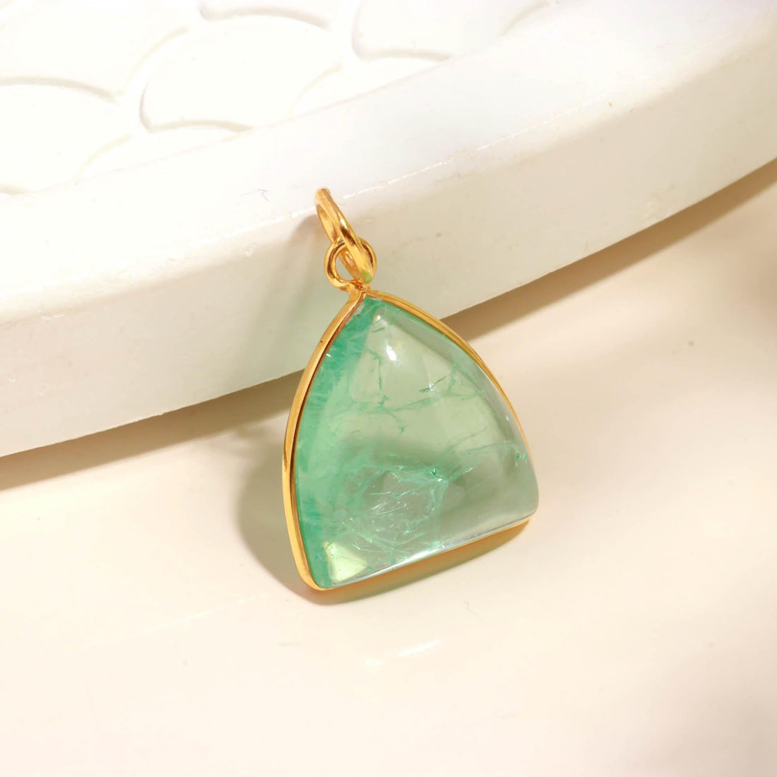 9K Gold Russian Emerald Pendant | Triangle Cabochon Gemstone Charm | Bezel Set Fine Jewelry | Gift For Women — 4