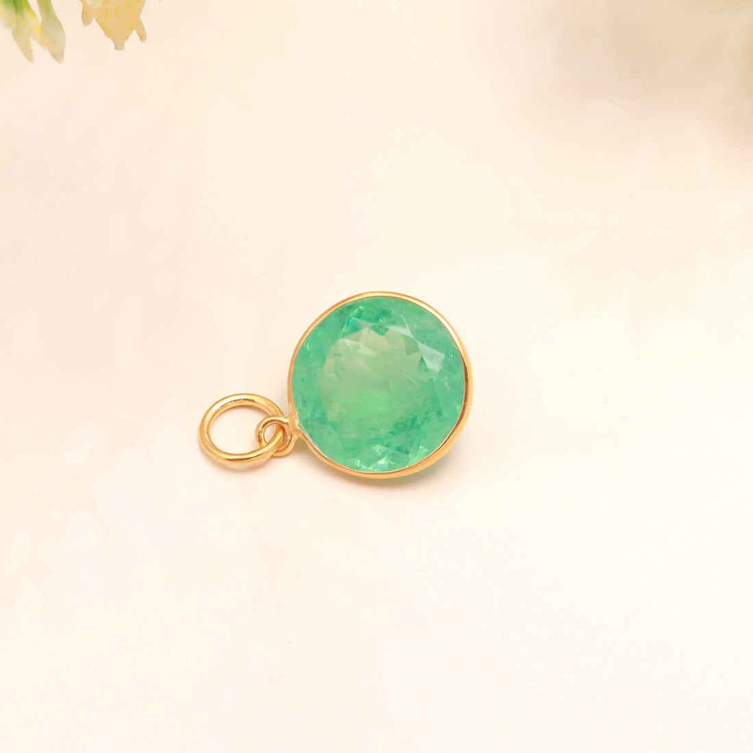 Russian Emerald Gemstone Pendant | 11.5 Ct Round Cut Emerald Charm | 9K Gold Bezel Set Jewelry | Gift For Her | May Birthstone Charm — 3