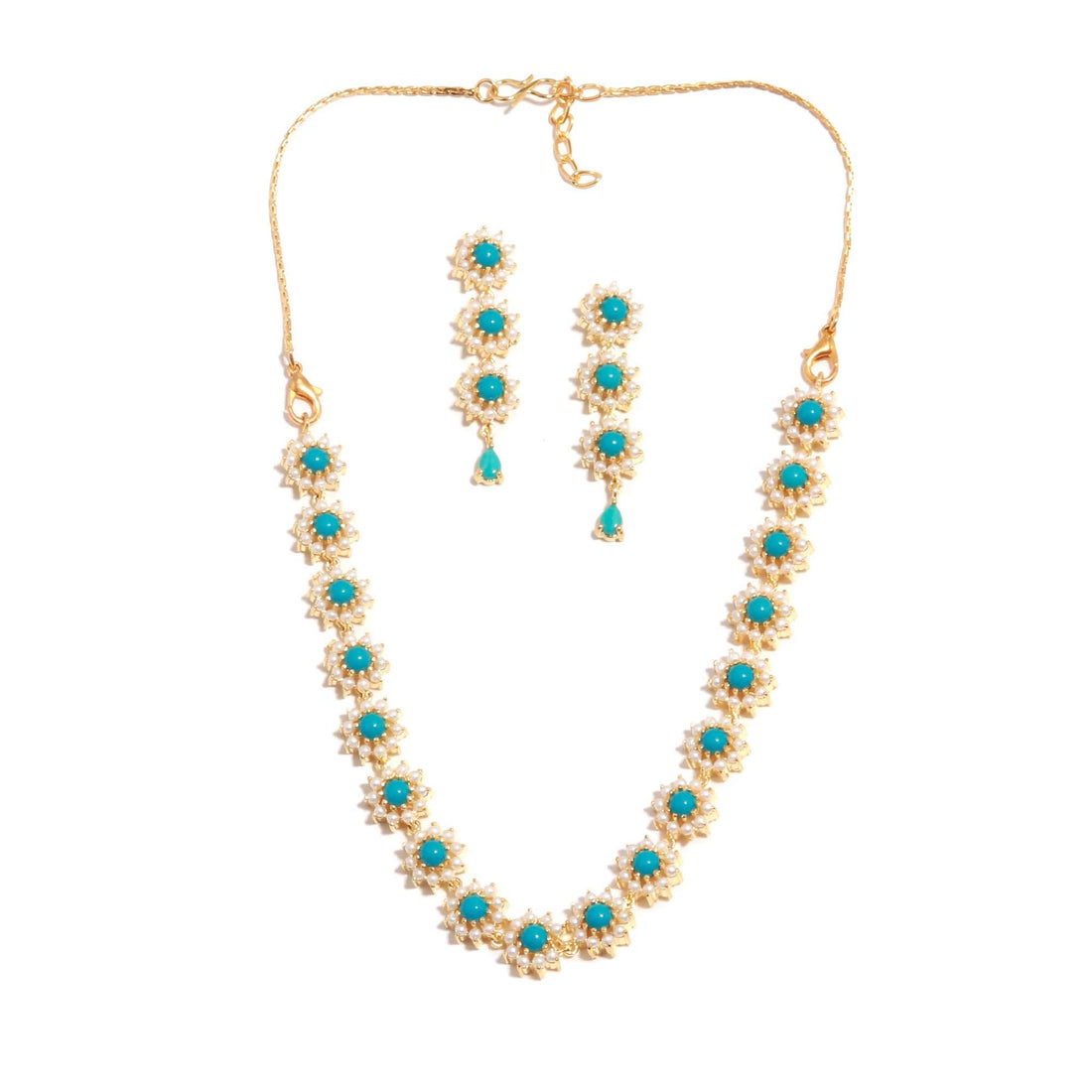 Blue White Necklace Set | Turquoise Pearl Jewelry | Gift For Women | Bridal Necklace | Wedding Necklace | 22K Gold Plated Necklace — 4