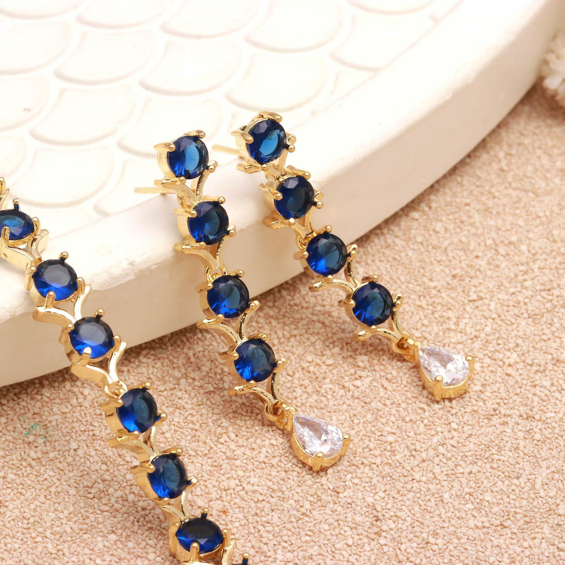 Blue Gemstone Necklace Set | 22K Gold Plated Indian Jewelry | Statement Necklace | Gift For Women | Wedding Necklace — 3