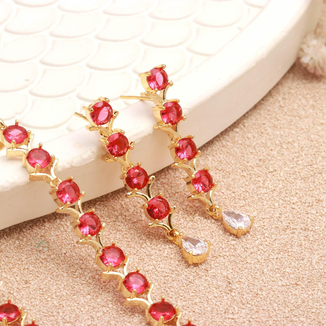 Brass Gemstone Necklace Set | 22K Gold Plated Bridal Necklace | Statement Necklace | Wedding Necklace | Gift For Her — 2