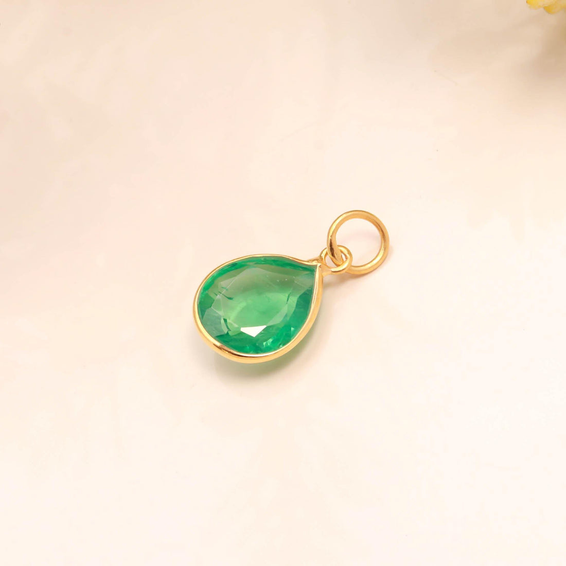 Russian Emerald Gold Charm Pendant | 7.5 Ct Pear Cut Emerald Pendant | 9K Gold Bezel Set Charm | Gift for Women | Green Gemstone Pendant — 2