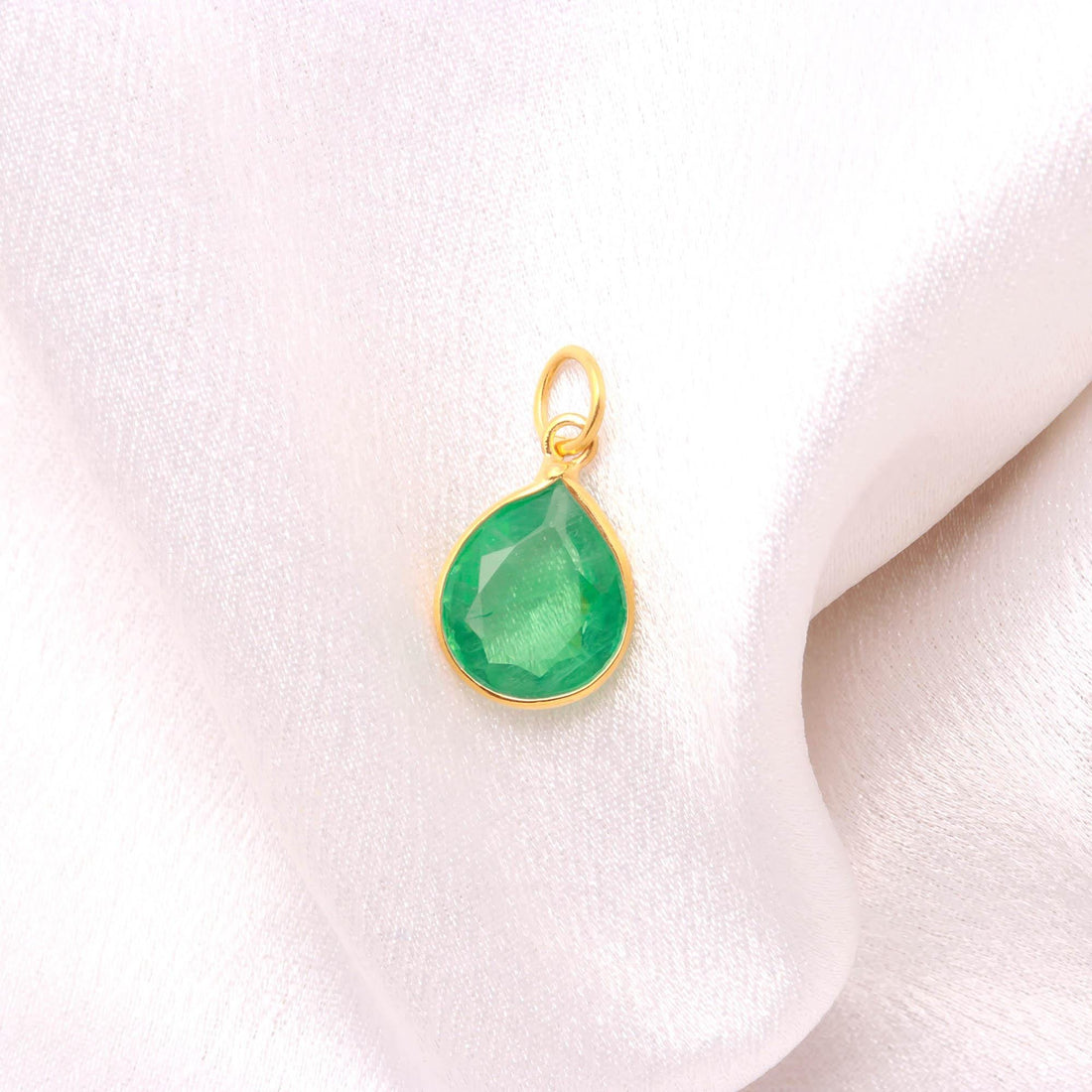 Russian Emerald Gold Charm Pendant | 7.5 Ct Pear Cut Emerald Pendant | 9K Gold Bezel Set Charm | Gift for Women | Green Gemstone Pendant — 6