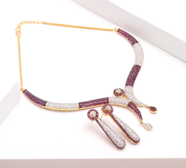 Ruby & CZ Premium necklace Set | 22K Gold Plated Choker Jewelry | Red Ruby Crystal Necklace | Statement Necklace |Gift for Women