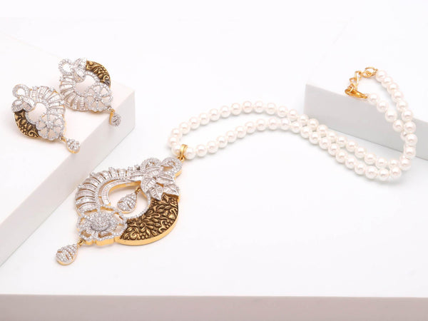 Peacock Pearl Long CZ Necklace Set | Traditional Necklace | 22K Gold Plated Long Bridal Jewelry | Gift For Women | Ethnic Necklace