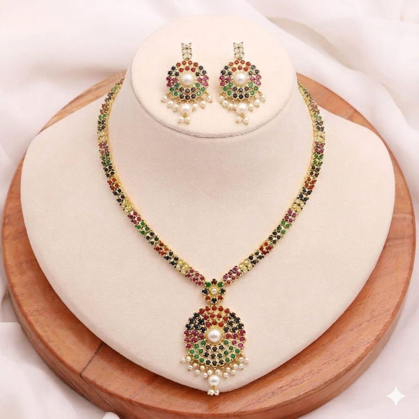 South Indian Sapphire Necklace | 22K Gold Plated Navratna Bridal Jewelry | Traditional Wedding Statement Necklace | Gift For Her