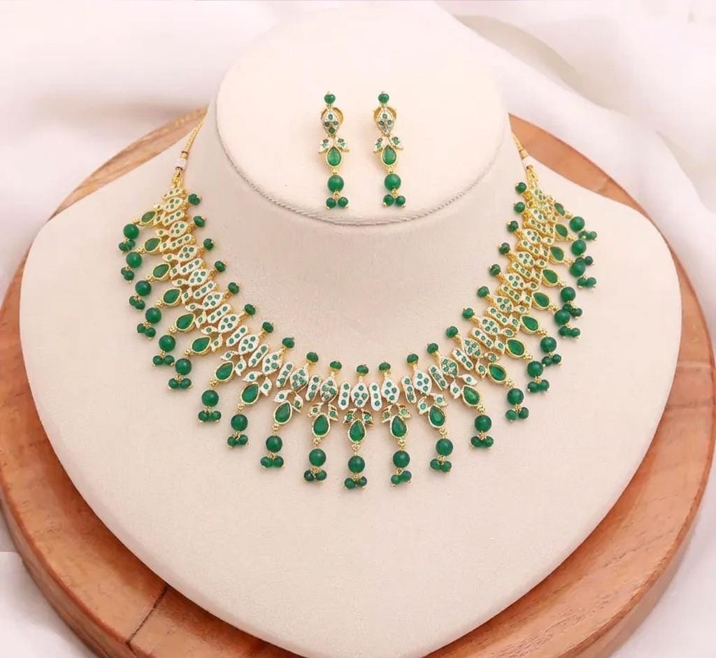 Gold Plated Ruby Bridal Necklace Set | South Indian Wedding Jewelry | Gift For Her | Traditional Necklace  | Engagement Necklace — 3