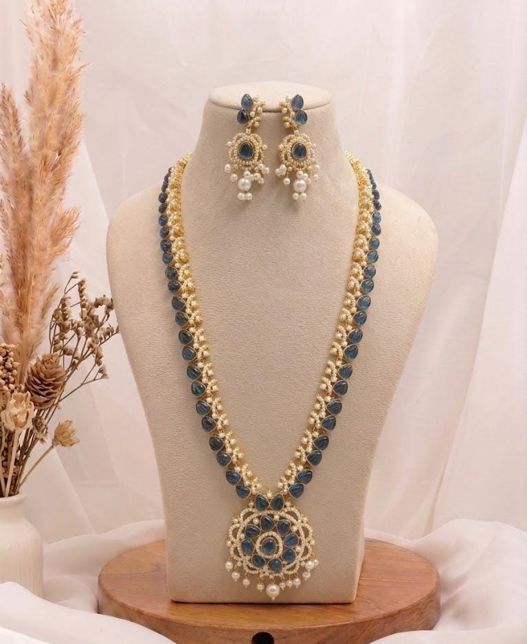 22K Gold Plated Gemstone Carving Necklace | Sapphire Rose Quartz Pearl Emerald | Bridal Wedding Jewelry Necklace