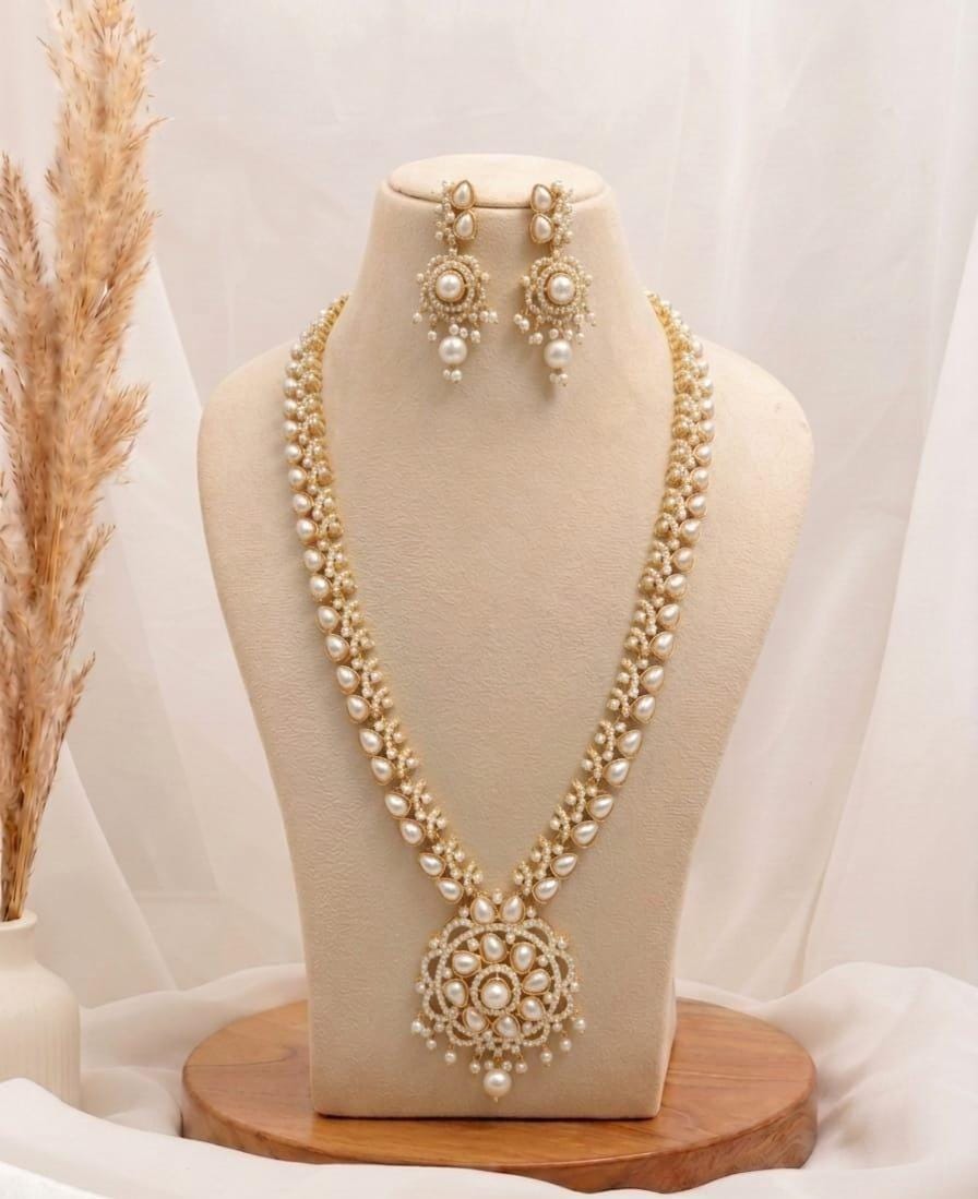 22K Gold Plated Gemstone Carving Necklace | Sapphire Rose Quartz Pearl Emerald | Bridal Wedding Jewelry Necklace — 4
