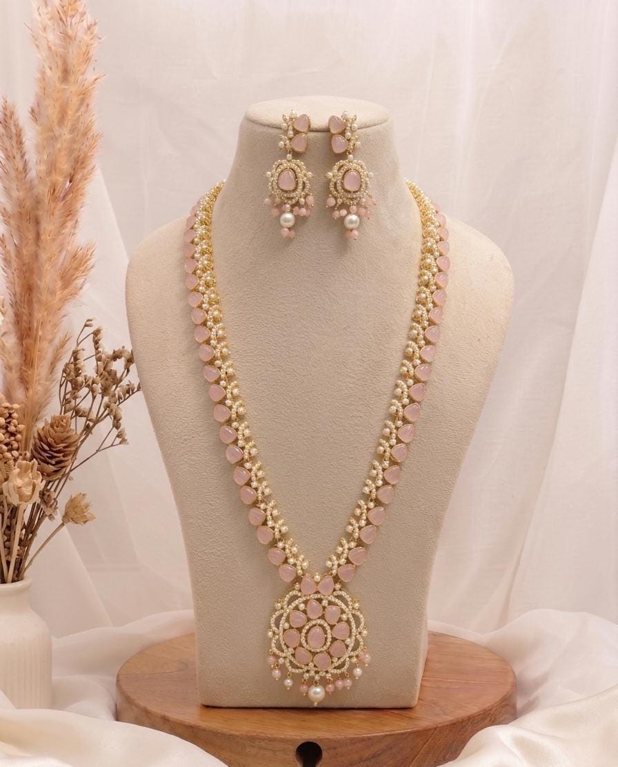 22K Gold Plated Gemstone Carving Necklace | Sapphire Rose Quartz Pearl Emerald | Bridal Wedding Jewelry Necklace — 8