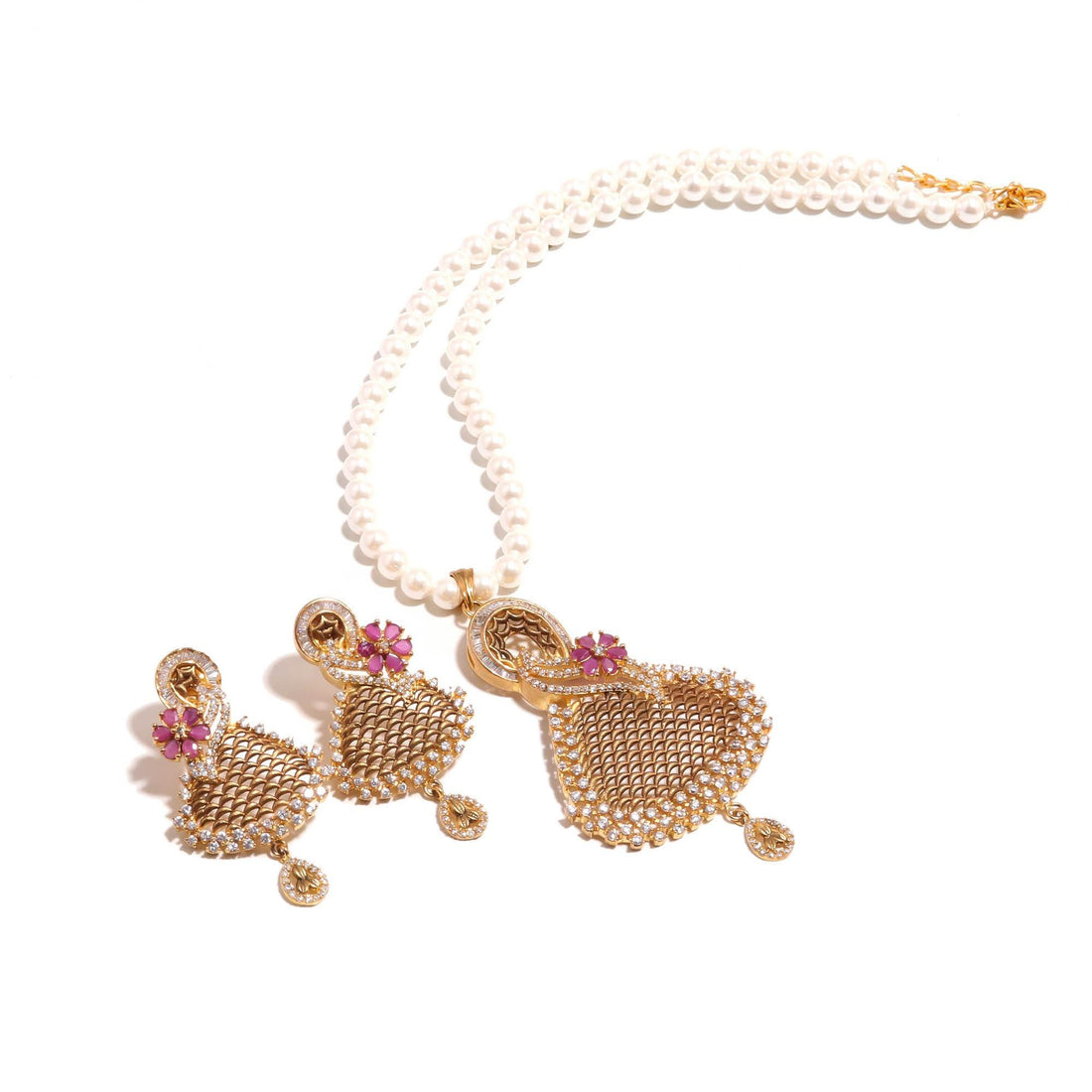 Elegant Swan Pendant Pearl Necklace Set |22K Gold Plated CZ Ruby Bridal Jewelry | Party Wear Necklace |Indian Wedding Necklace |Gift For Her — 4