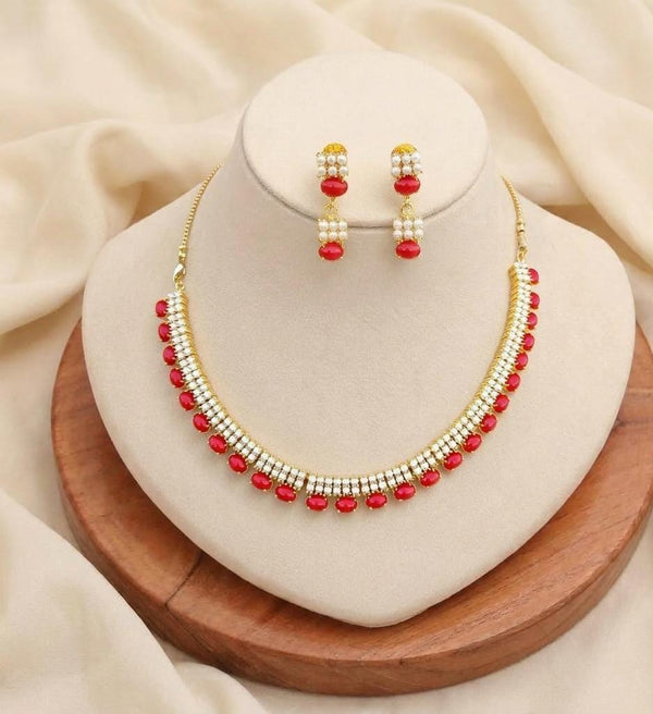 Luxury Red Coral Gold Plated Necklace | South Indian Bridal Jewelry | Traditional Wedding Necklace for Women |Gift For Her |Wedding Necklace