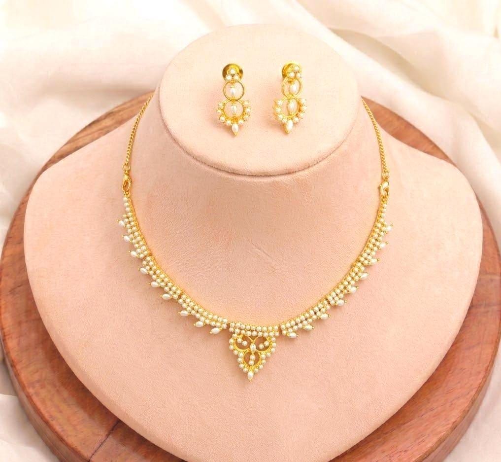 Handmade 22K Gold Plated Pearl Bridal Necklace | Indian Wedding Traditional Jewelry Set | Gift For Her | Engagement Jewelry