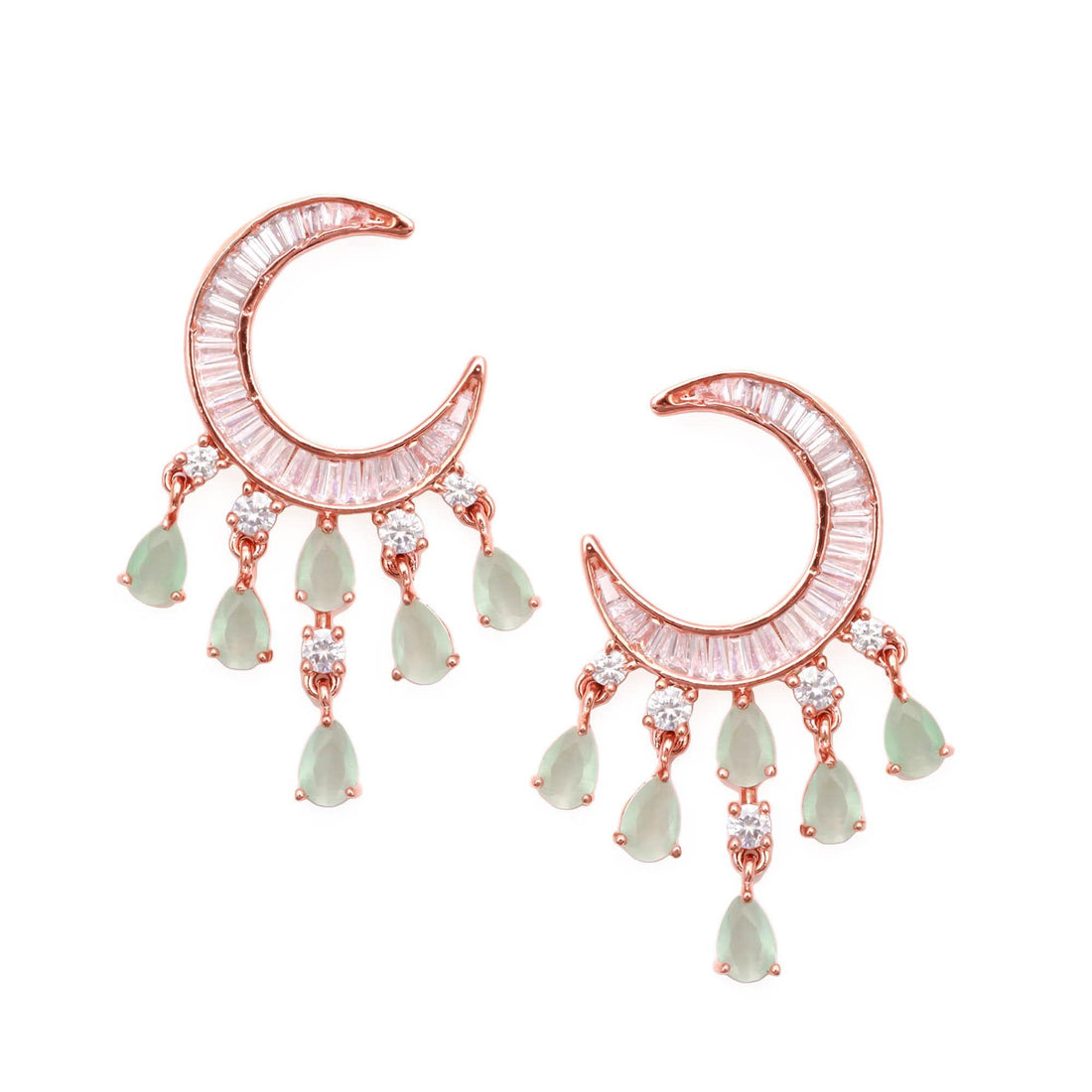 Dainty Sea Green Earrings | 14K Rose Gold Plated Tiny Stud Jewelry | Cute Cartilage Helix Earrings | Gift For Women | Tiny Studs — 4