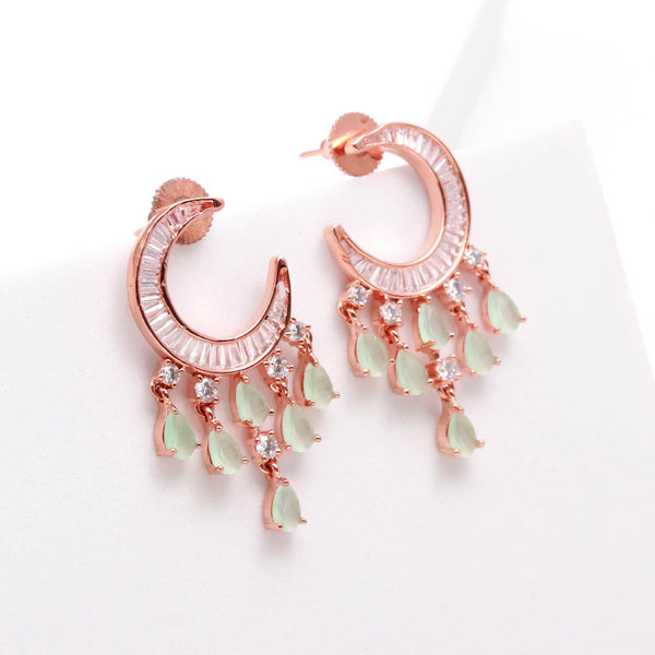 Dainty Sea Green Earrings | 14K Rose Gold Plated Tiny Stud Jewelry | Cute Cartilage Helix Earrings | Gift For Women | Tiny Studs