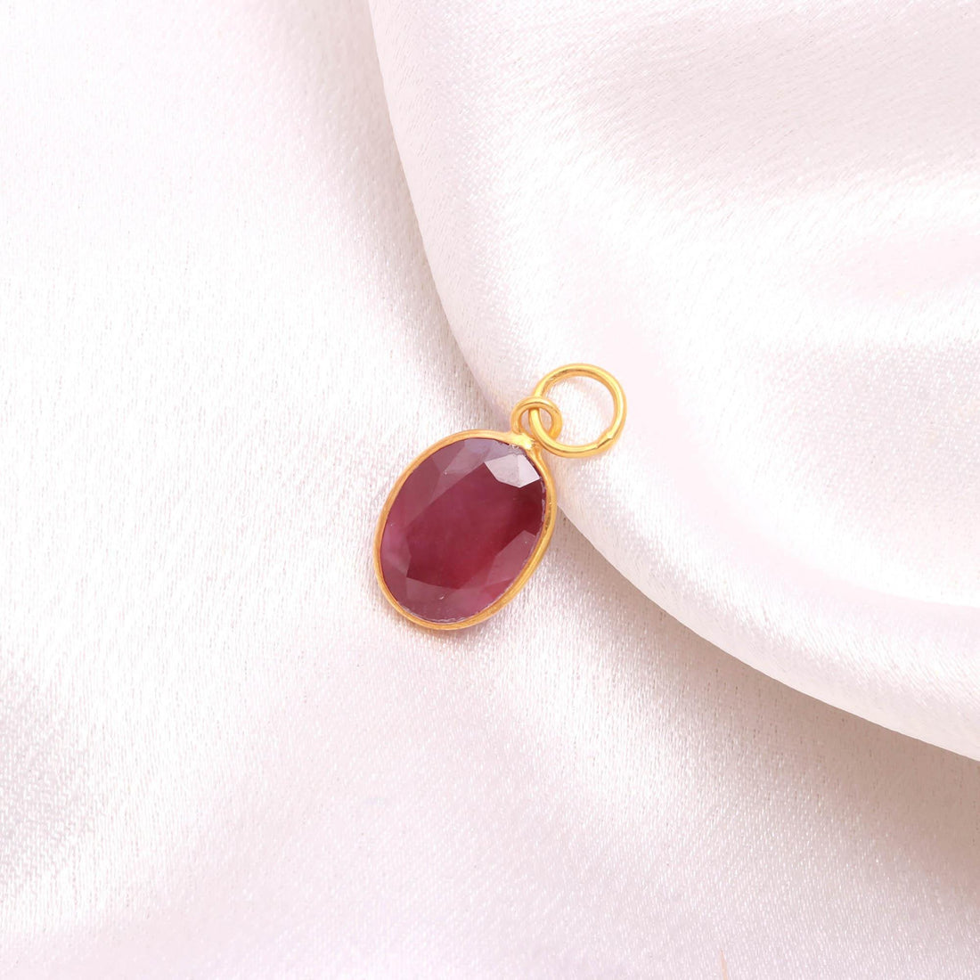 Natural Ruby Gold Charm Pendant | 9K Gold Oval Ruby Gemstone Charm | Bezel Set Ruby Pendant | July Birthstone Jewelry | Gift For Women — 5