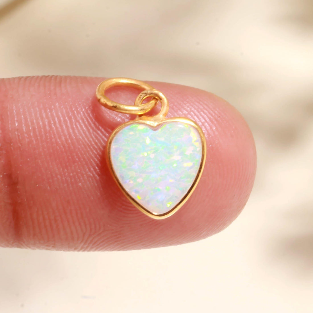Ethiopian Blue Red Fire Opal Heart Charm | 9K Gold Bezel Set Opal Pendant | 2 Ct Heart Cabochon Gemstone Charm |Birthday Gift |Heart Pendant — 4