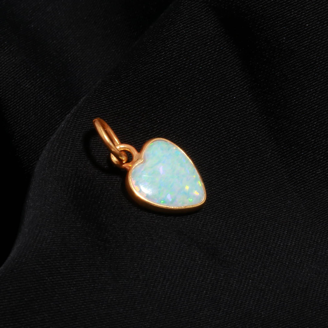Ethiopian Blue Red Fire Opal Heart Charm | 9K Gold Bezel Set Opal Pendant | 2 Ct Heart Cabochon Gemstone Charm |Birthday Gift |Heart Pendant — 5