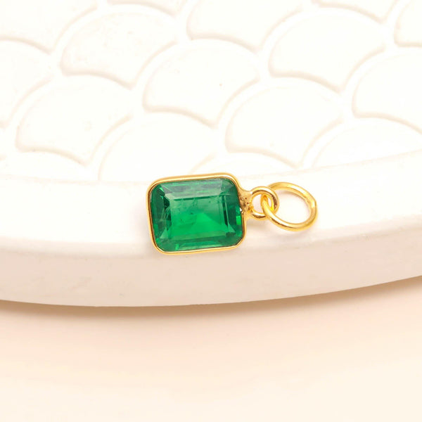 Zambian Emerald Gold Charm Pendant | 9K Gold Octagon Step Cut Emerald Charm | 5 Ct Bezel Set Gemstone Pendant | May Birthstone Gift