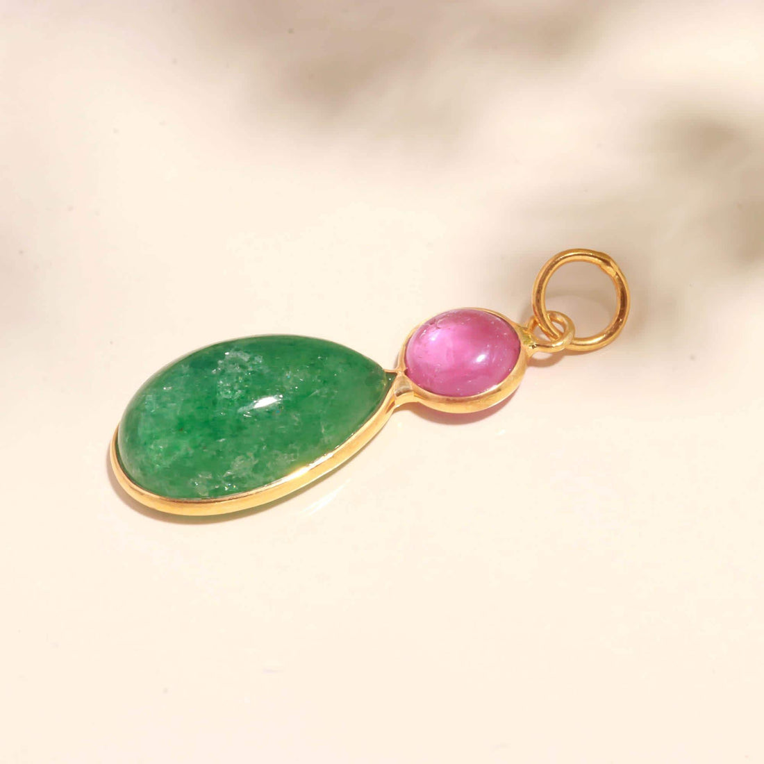 Ruby Aventurine Gold Charm Pendant | 9K Gold Bezel Set Gemstone Charm | Round Pear Cabochon Pendant | Gift For Her | Everyday Jewelry — 6