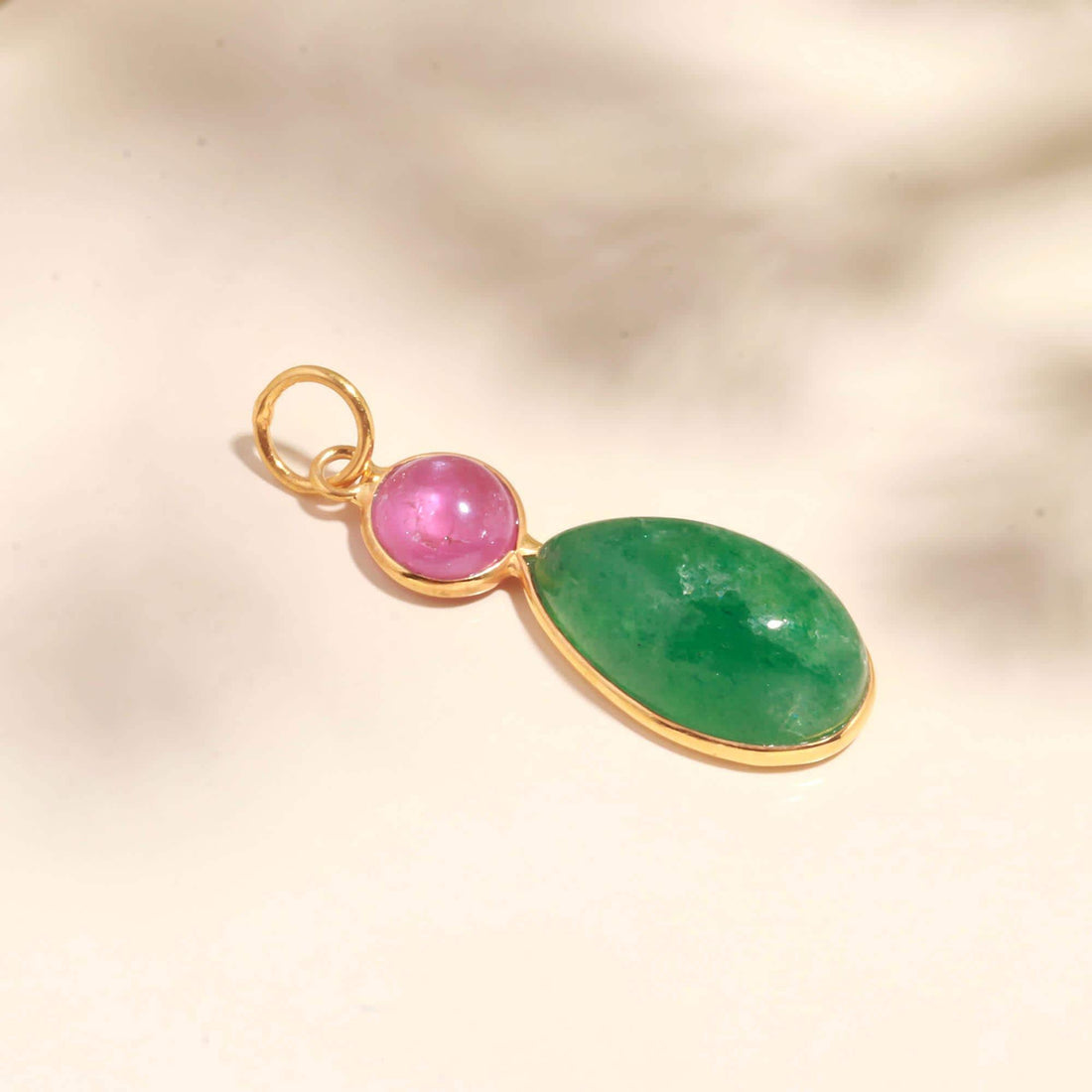 Ruby Aventurine Gold Charm Pendant | 9K Gold Bezel Set Gemstone Charm | Round Pear Cabochon Pendant | Gift For Her | Everyday Jewelry