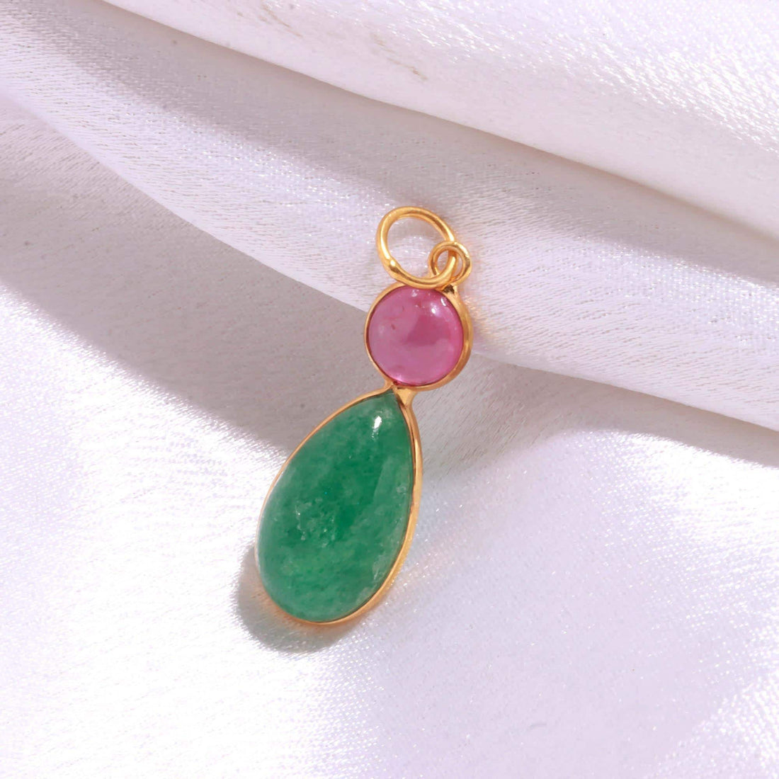Ruby Aventurine Gold Charm Pendant | 9K Gold Bezel Set Gemstone Charm | Round Pear Cabochon Pendant | Gift For Her | Everyday Jewelry — 3