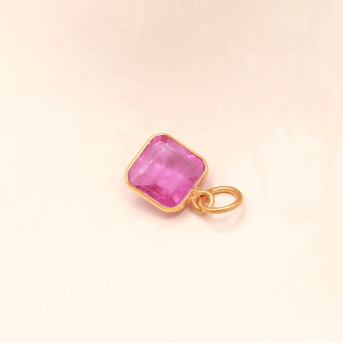 Brazilian Pink Tourmaline Gold Charm Pendant |9K Gold Square Octagon Step Cut Gemstone Charm | 5.5 Ct Bezel Set Fine Jewelry |Gift For Women — 2