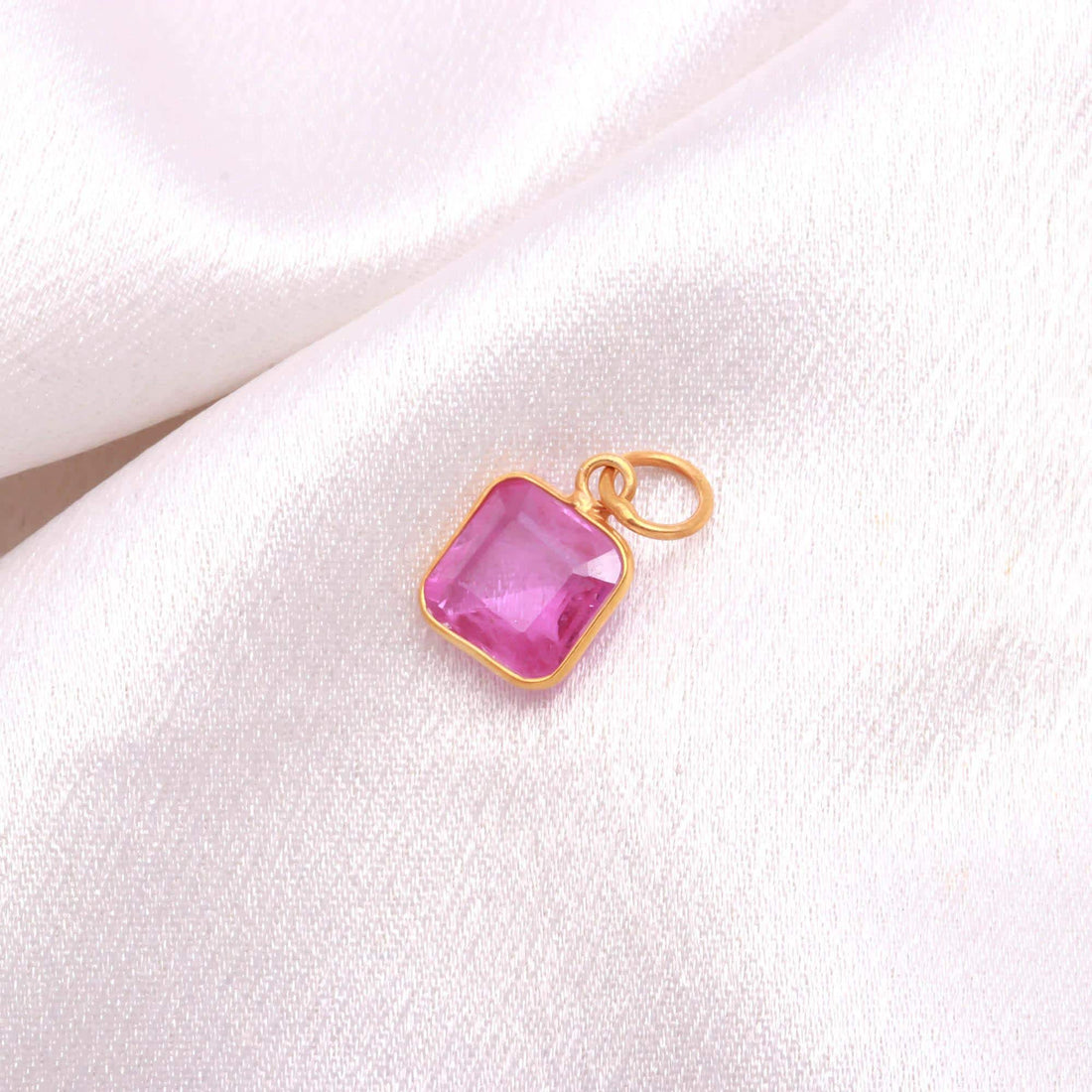 Brazilian Pink Tourmaline Gold Charm Pendant |9K Gold Square Octagon Step Cut Gemstone Charm | 5.5 Ct Bezel Set Fine Jewelry |Gift For Women