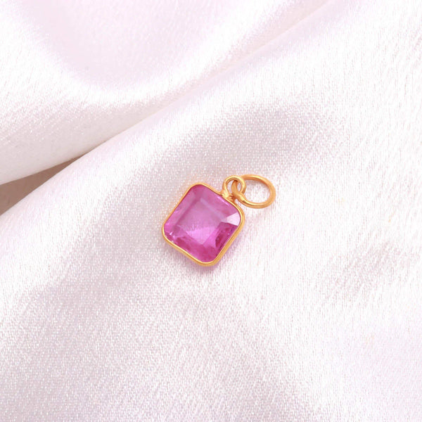 Brazilian Pink Tourmaline Gold Charm Pendant |9K Gold Square Octagon Step Cut Gemstone Charm | 5.5 Ct Bezel Set Fine Jewelry |Gift For Women
