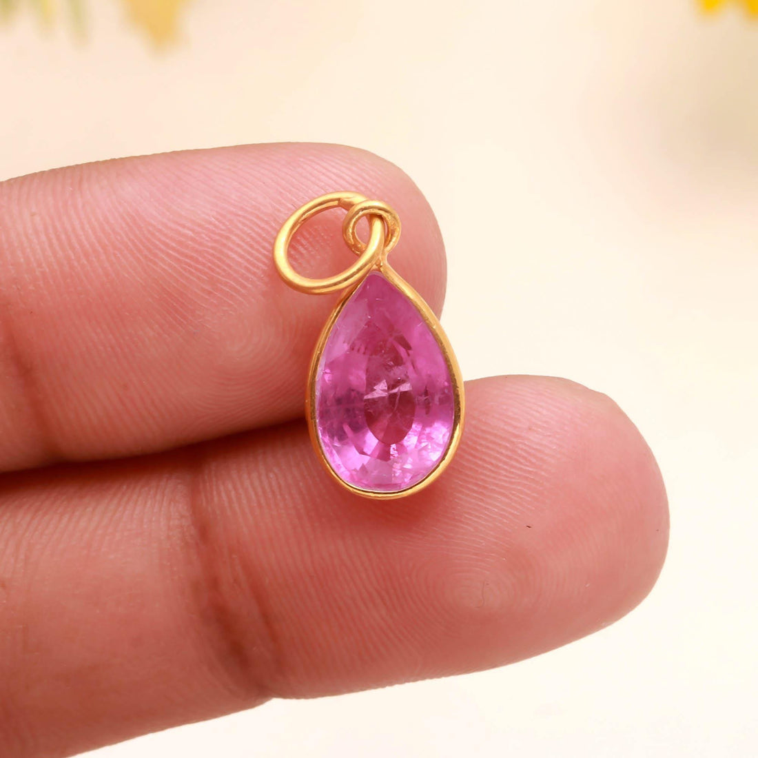 Brazilian Pink Tourmaline Gold Charm Pendant | 9K Gold Pear Cut Gemstone Charm | 5.5 Ct Bezel Set Pink Tourmaline Pendant |  Gift For Her — 2