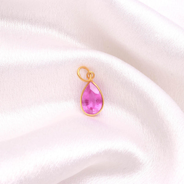 Brazilian Pink Tourmaline Gold Charm Pendant | 9K Gold Pear Cut Gemstone Charm | 5.5 Ct Bezel Set Pink Tourmaline Pendant |  Gift For Her