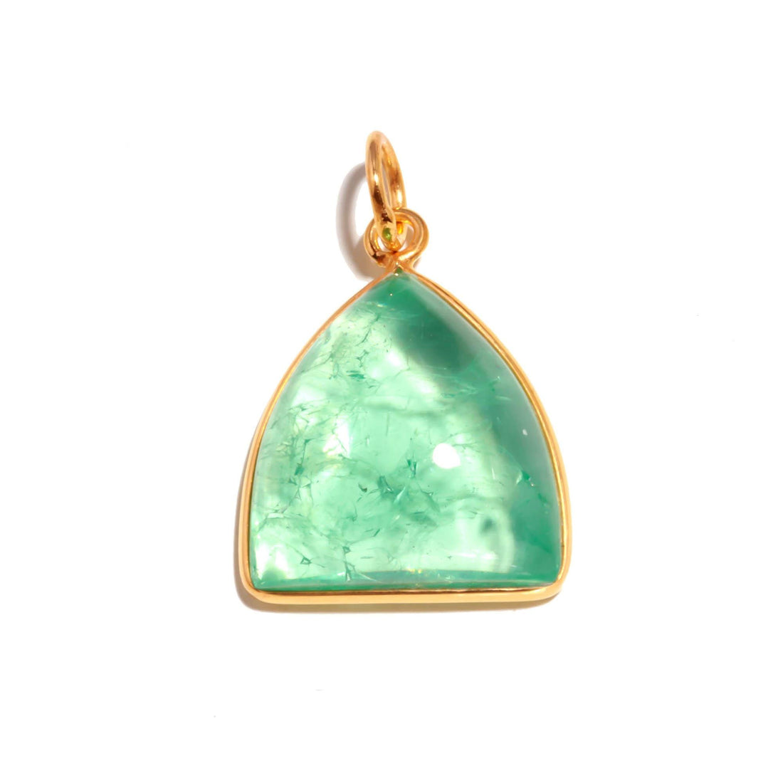 9K Gold Russian Emerald Pendant | Triangle Cabochon Gemstone Charm | Bezel Set Fine Jewelry | Gift For Women — 2