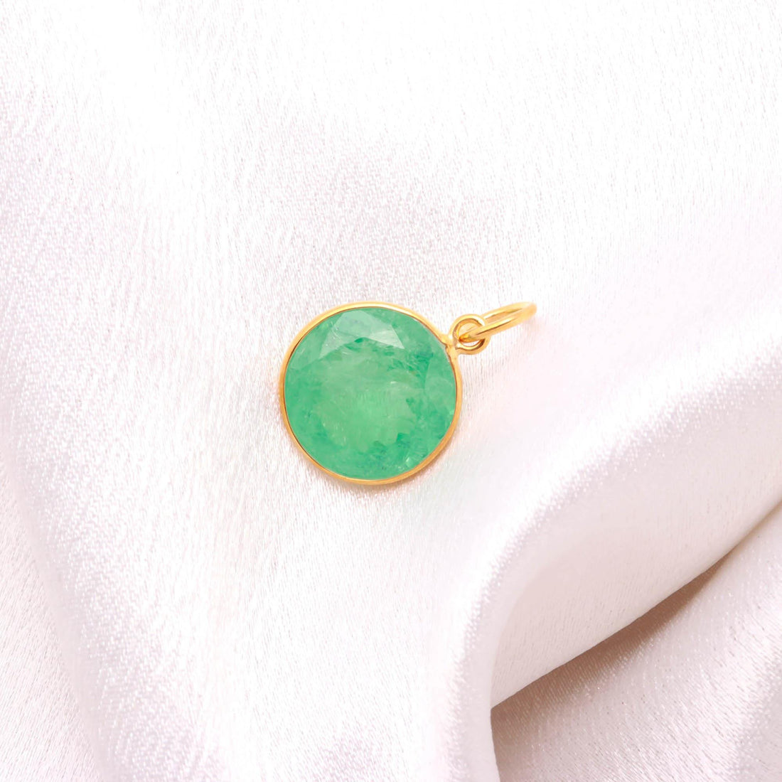Russian Emerald Gemstone Pendant | 11.5 Ct Round Cut Emerald Charm | 9K Gold Bezel Set Jewelry | Gift For Her | May Birthstone Charm — 2
