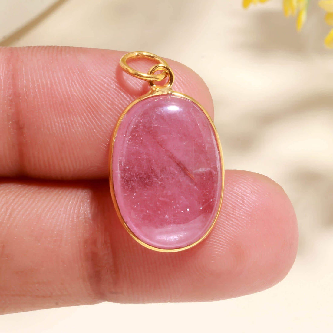 African Ruby Gold Charm Pendant |9K Gold Oval Cabochon Ruby Charm |17 Ct Bezel Set Gemstone Pendant |July Birthstone Pendant |Gift For Women — 2
