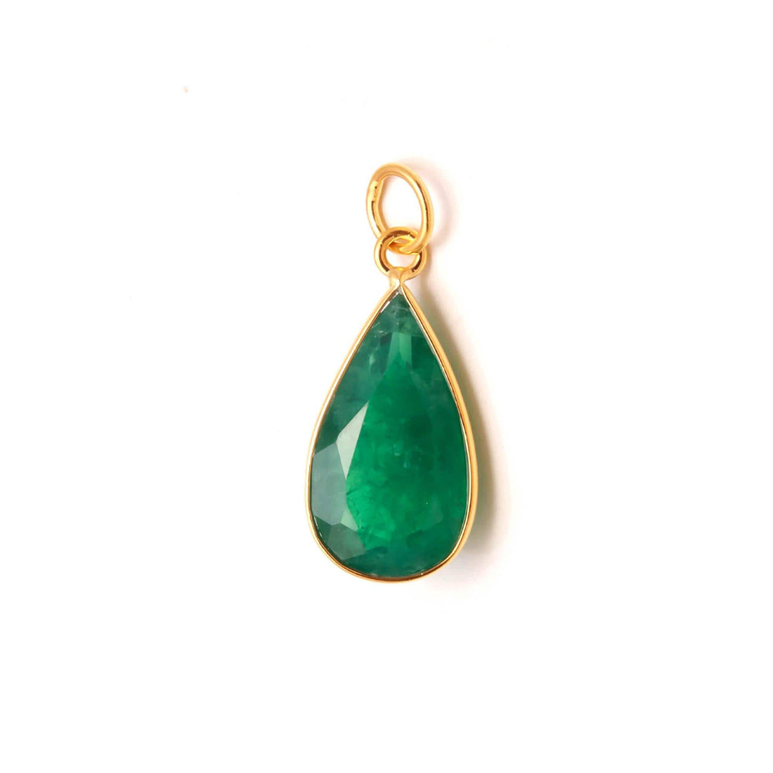 Zambian Emerald Gold Charm Pendant | 9K Gold Pear Cut Emerald Charm | 14 Ct Bezel Set Gemstone Pendant |May Birthstone Jewelry |Gift For Her — 2