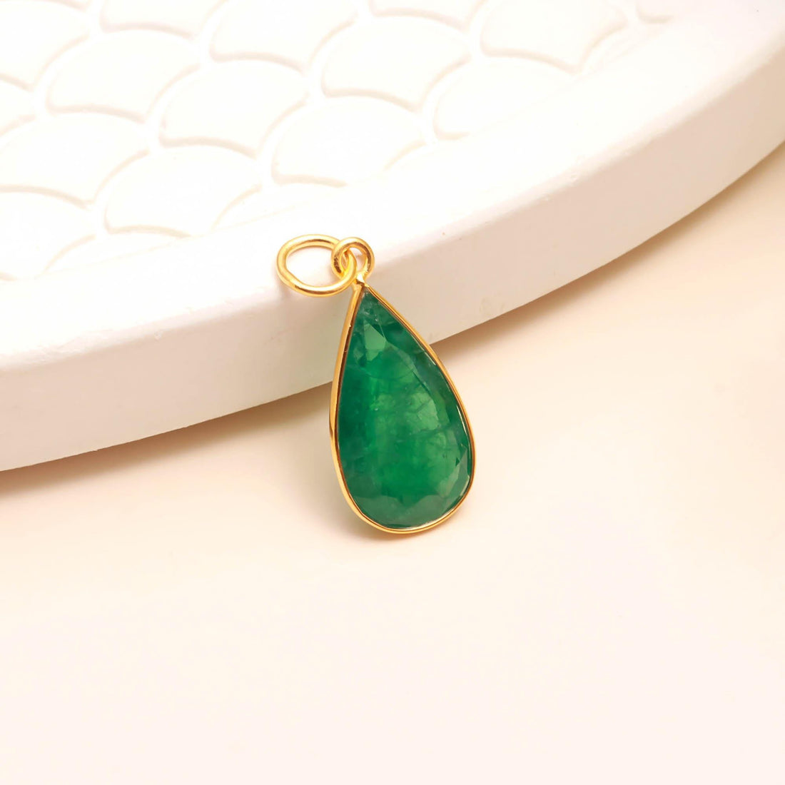 Zambian Emerald Gold Charm Pendant | 9K Gold Pear Cut Emerald Charm | 14 Ct Bezel Set Gemstone Pendant |May Birthstone Jewelry |Gift For Her — 5