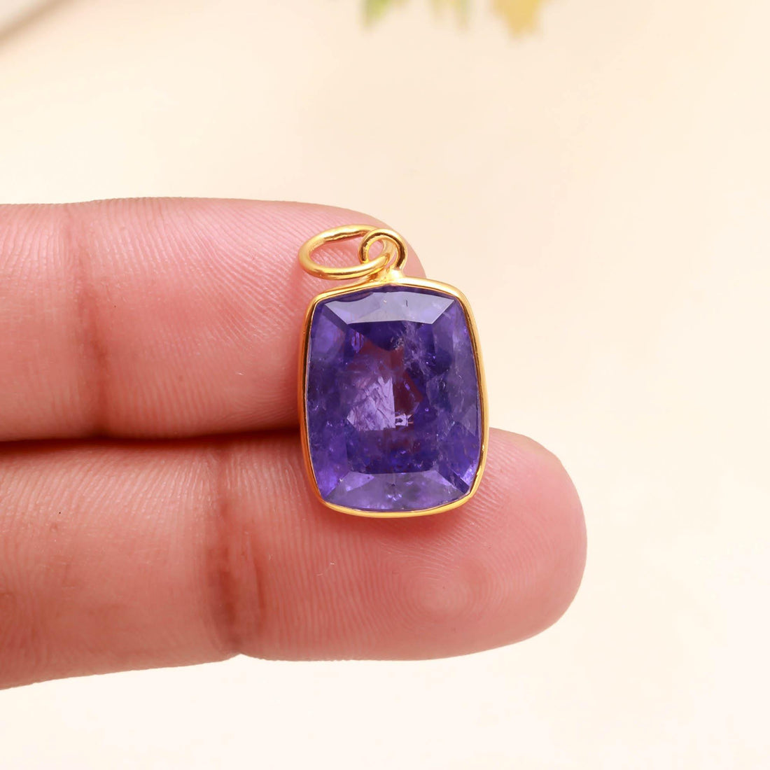 Tanzanite Gold Charm Pendant |9K Gold Octagon Step Cut Tanzanite Pendant |12.5 Ct Bezel Set Jewelry |December Birthstone Charm |Gift For Her — 3