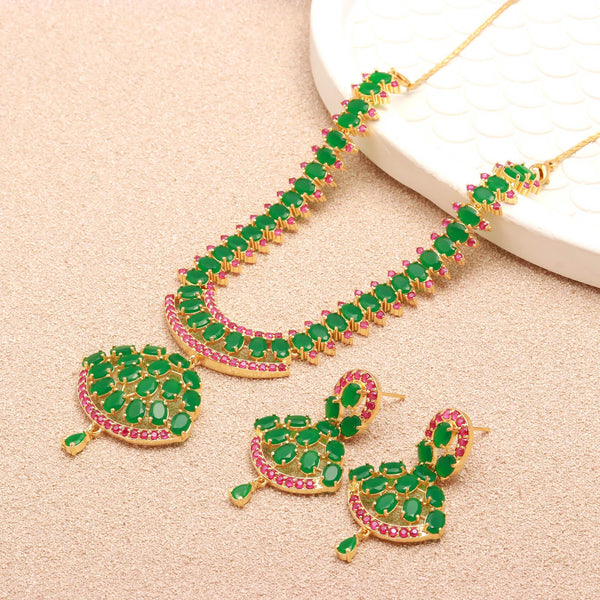 Emerald Green Necklace Set | Oval Cut Ruby Bridal Jewelry |22K Gold Plated Necklace Set |Traditional Jewelry | Gift for Her | Brass Necklace