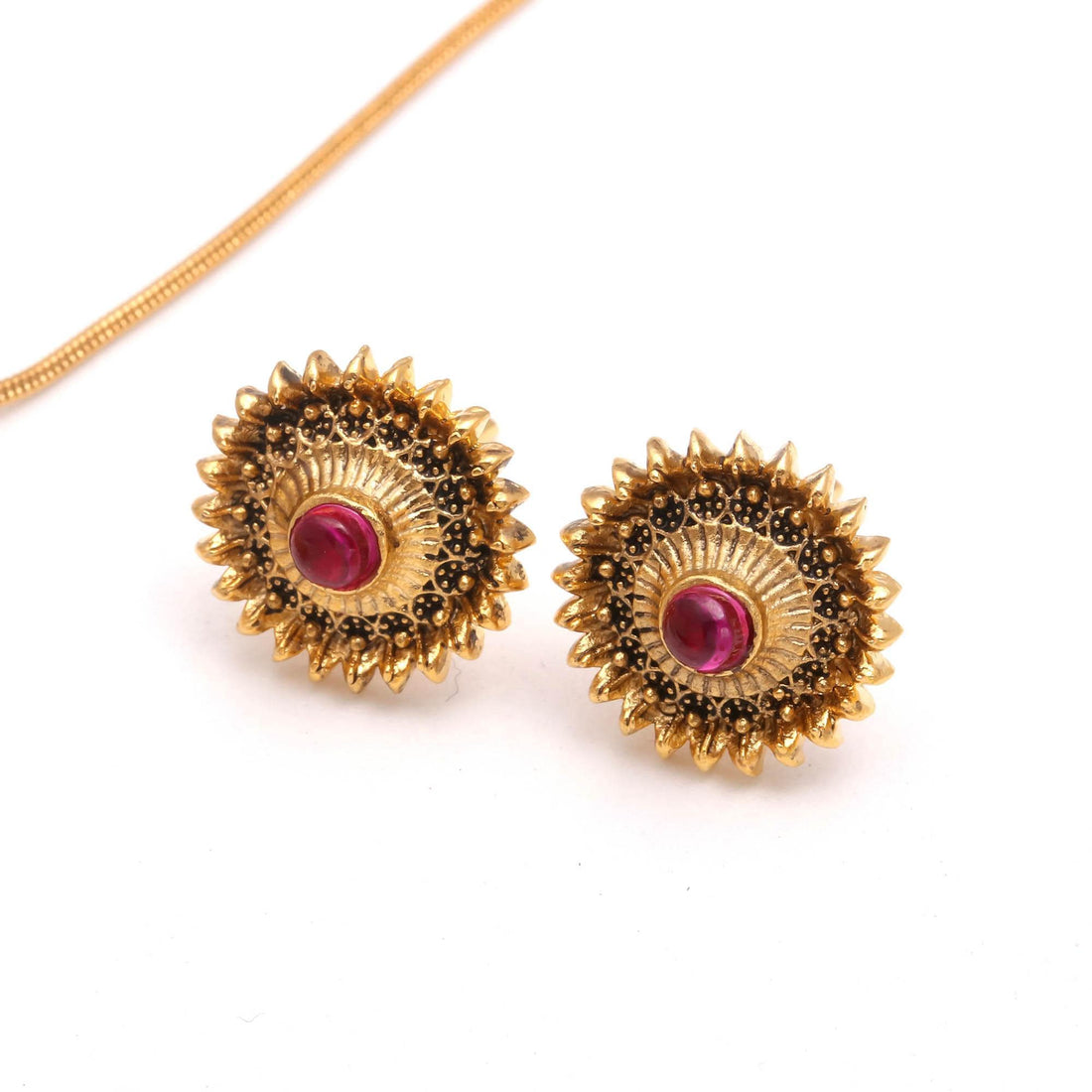 Ruby Sunflower Pendant | 22K Gold Plated Floral Jewelry |Traditional Indian Necklace |Bridal Pendant Jewelry |Wedding Necklace |Gift for Her — 2