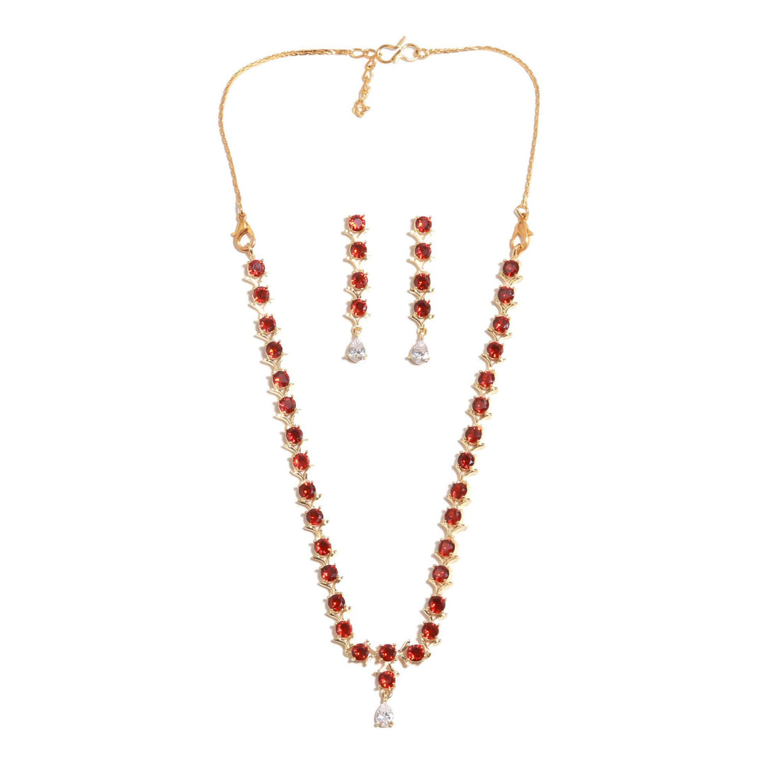 Garnet Necklace Set | 22K Gold Plated Red Gemstone Jewelry | Statement Necklace | Bridal Jewelry Set | Gift for Her | Brass Necklace — 4